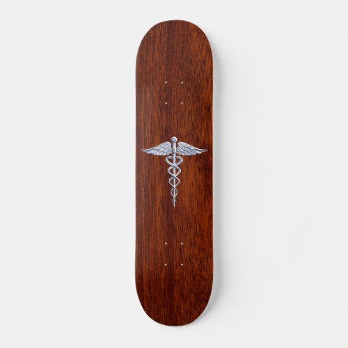 Silver Caduceus Medical Symbol Mahogany Decor Skateboard Deck