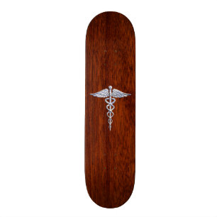 Silver Caduceus Medical Symbol Mahogany Decor Skateboard Deck
