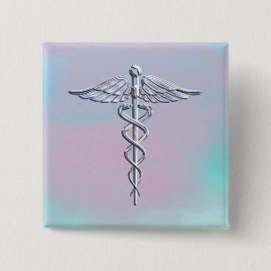 Silver Caduceus Medical Symbol Mother Pearl Decor Button