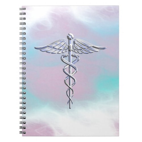 Silver Caduceus Medical Symbol Mother Pearl Decor Notebook