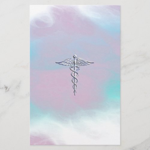 Silver Caduceus Medical Symbol Mother Pearl Decor Stationery