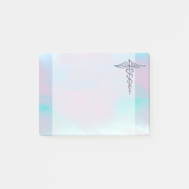 Silver Caduceus Medical Symbol Mother Pearl Post-it Notes (Front)