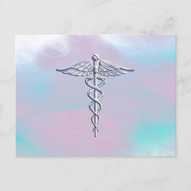 Silver Caduceus Medical Symbol Mother Pearl Postcard (Front)