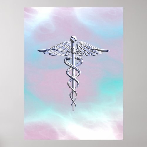 Silver Caduceus Medical Symbol Mother Pearl Poster