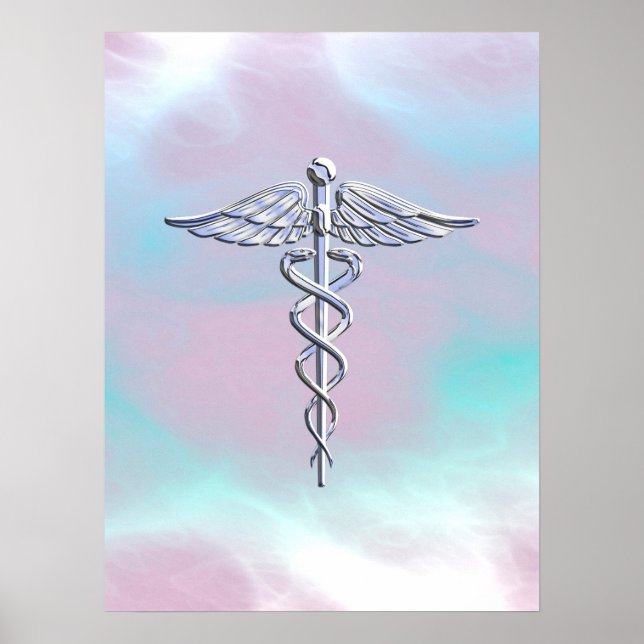 Silver Caduceus Medical Symbol Mother Pearl Poster (Front)