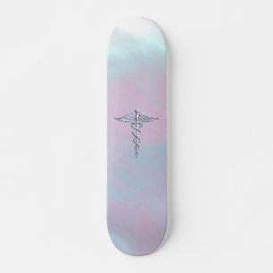 Silver Caduceus Medical Symbol Mother Pearl Skateboard