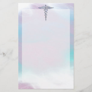 Silver Caduceus Medical Symbol Mother Pearl Stationery