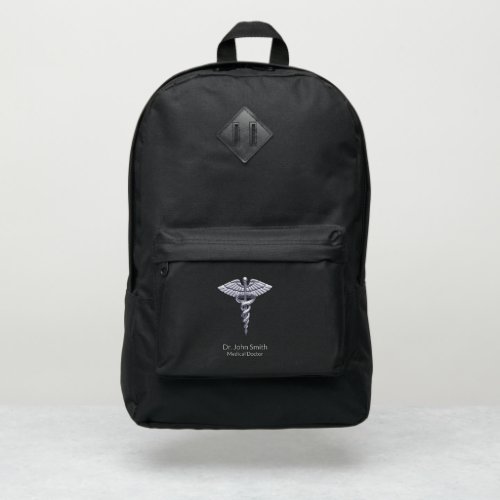 Silver Caduceus on Black Classy Medical Port Authority Backpack