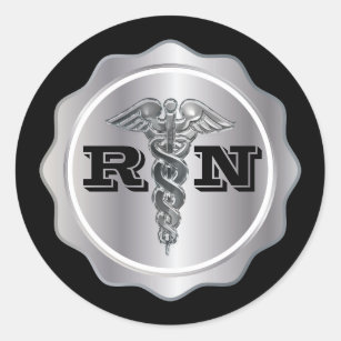 Silver Caduceus RN Nurse   Medical Classic Round Sticker