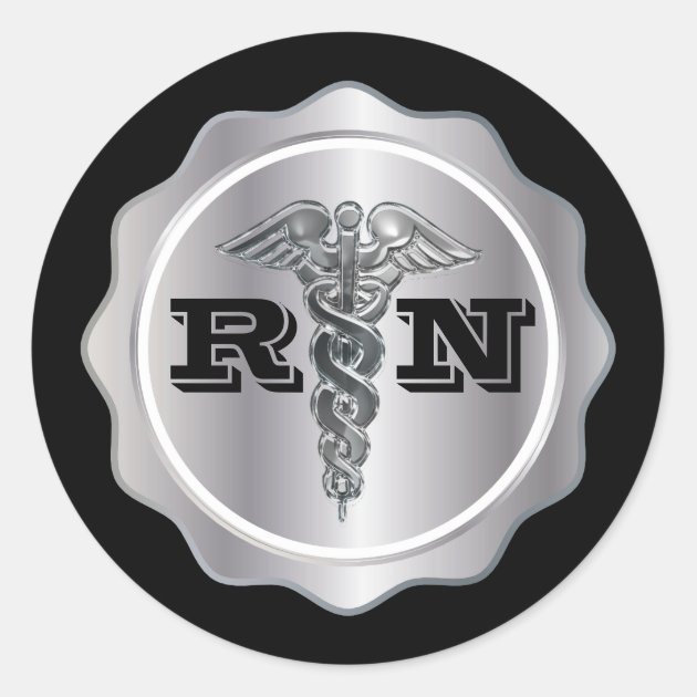 Silver Caduceus RN Nurse | Medical Classic Round Sticker