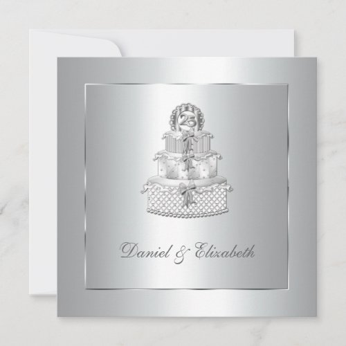 Silver Cake 25th Wedding Anniversary Party Invitation