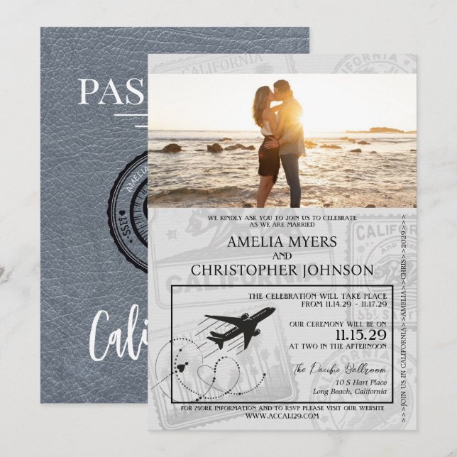 Silver California Passport Wedding Invitation (Front/Back)