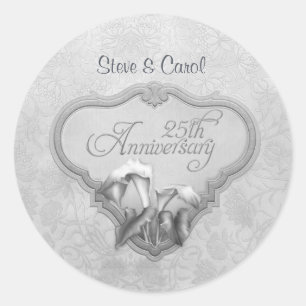 Silver Calla 25th Wedding Anniversary Classic Round Sticker