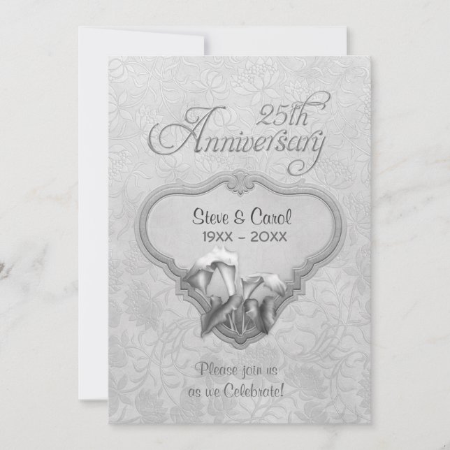 Silver Calla 25th Wedding Anniversary Invitation (Front)