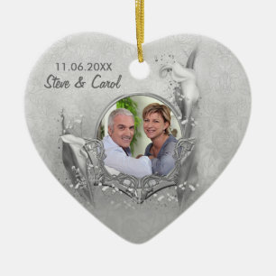 Silver Calla 60th Anniversary Photo Keepsake Ceramic Ornament