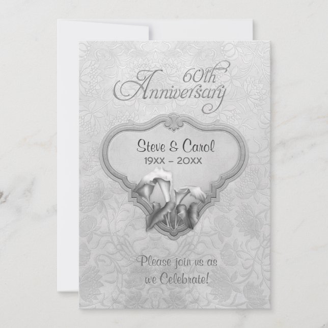 Silver Calla 60th Wedding Anniversary Invitation (Front)
