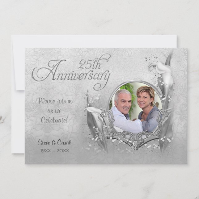 Silver Calla Lily 25th Wedding Anniversary Invitation (Front)