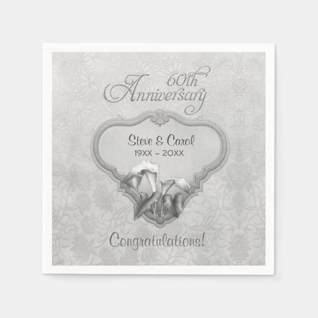 Silver Calla Lily 60th Anniversary  - Customize Paper Napkins (Front)