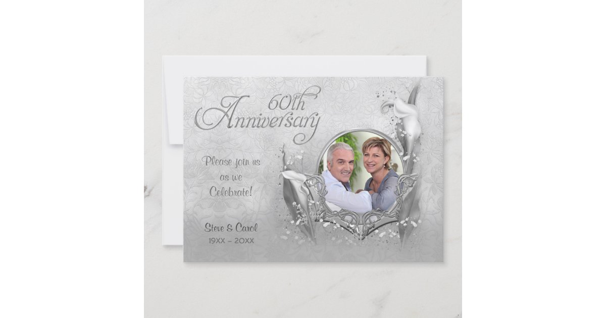 Flourish 60th Diamond Wedding Anniversary Invite, Zazzle