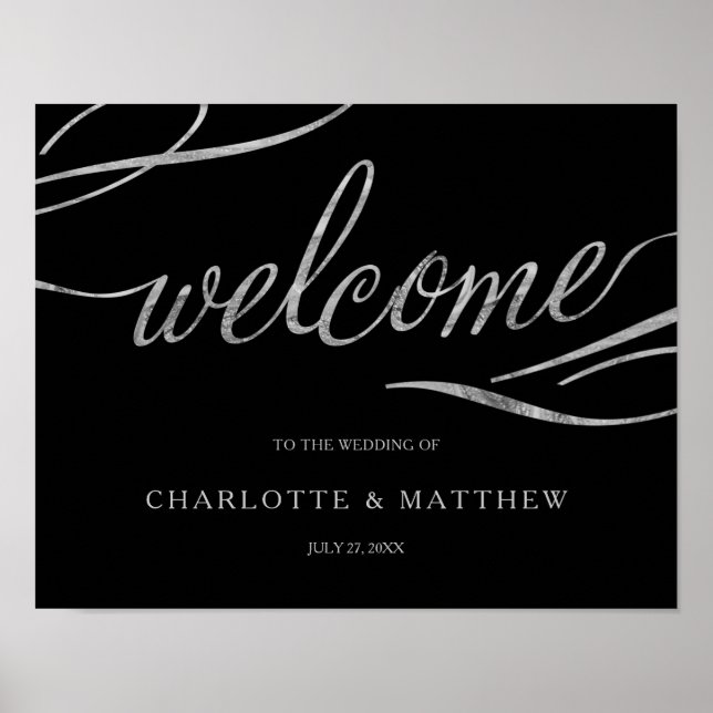 Silver Calligraphy | Black Welcome Wedding Poster  (Front)