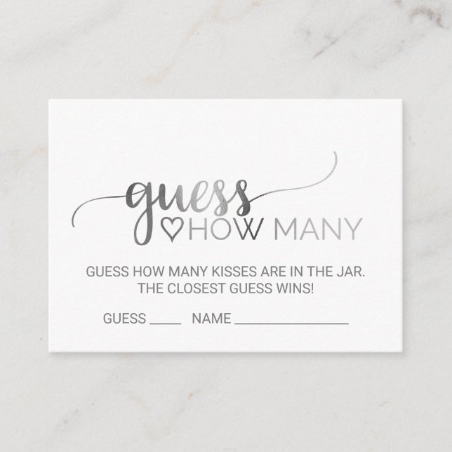 Silver Calligraphy Guess How Many Kisses Cards (Front)