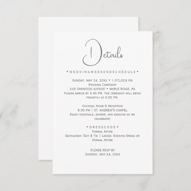 Silver Calligraphy Wedding Details Card (Front/Back)