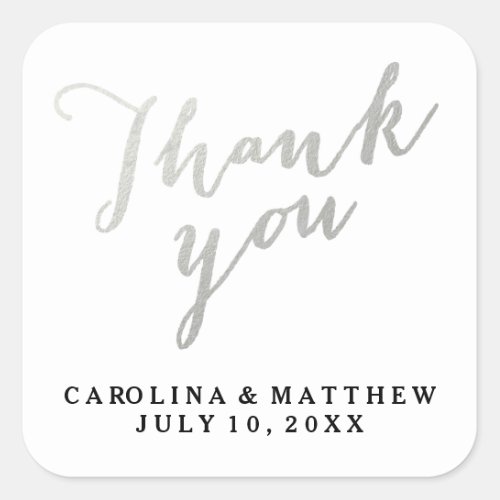 Silver Calligraphy  Wedding Thank You Sticker