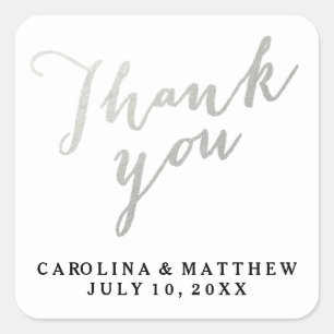 Silver Calligraphy   Wedding Thank You Sticker