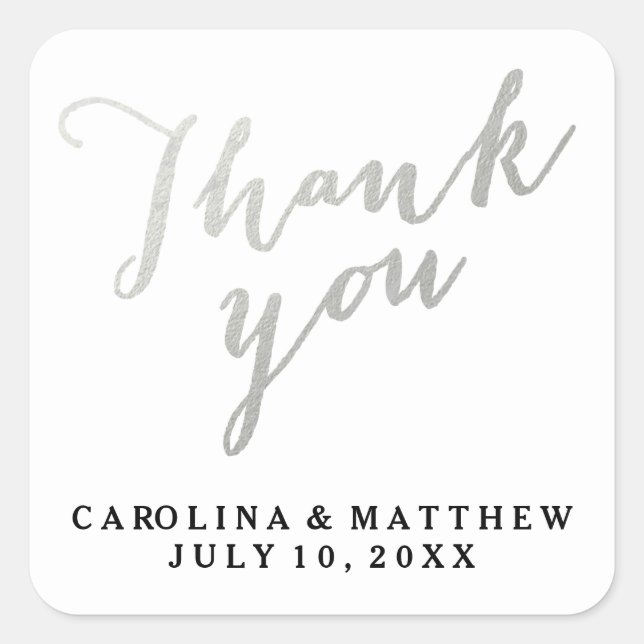 Silver Calligraphy | Wedding Thank You Sticker (Front)