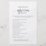 Silver Calligraphy What Did the Groom Say Game Flyer<br><div class="desc">This silver calligraphy What Did the Groom Say game is perfect for an elegant bridal shower. The silver sparkle design features chic typography and a luxurious metallic heart.

Please Note: This design does not feature real silver foil. It is a high quality graphic made to look like silver foil.</div>