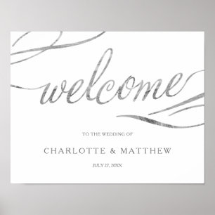 Silver Calligraphy White Welcome Wedding Poster