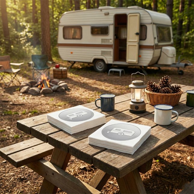 Silver Camper Trailer Icon Minimalist RV Napkins (Creator Uploaded)