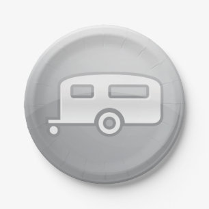 Silver Camper Trailer Icon Minimalist RV Paper Plates