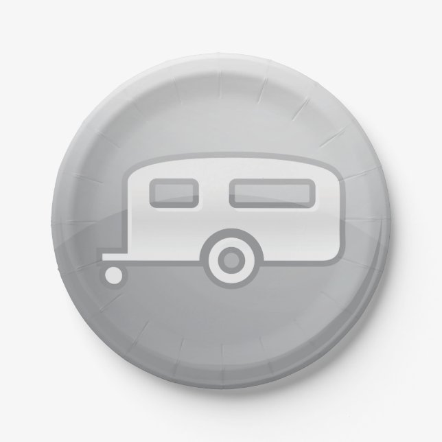 Silver Camper Trailer Icon Minimalist RV Paper Plates (Front)