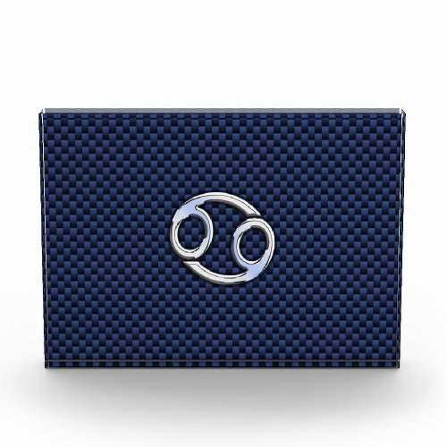 Silver Cancer Sign on Navy Blue Carbon Fiber Print Acrylic Award