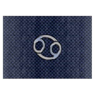 Silver Cancer Sign on Navy Blue Carbon Fiber Print Cutting Board