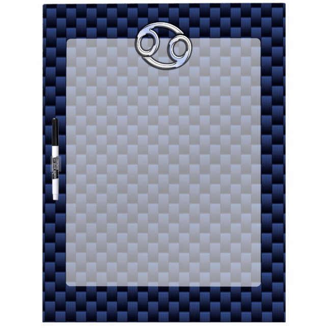Silver Cancer Sign on Navy Blue Carbon Fiber Print Dry-Erase Board (Front)