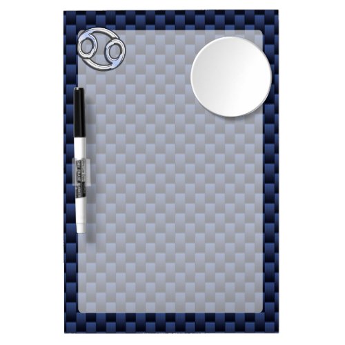 Silver Cancer Sign on Navy Blue Carbon Fiber Print Dry Erase Board With Mirror