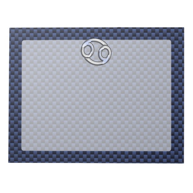 Silver Cancer Sign on Navy Blue Carbon Fiber Print Notepad (Front)