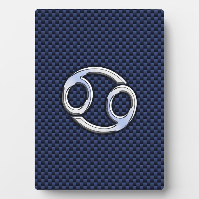Silver Cancer Sign on Navy Blue Carbon Fiber Print Plaque (Front)