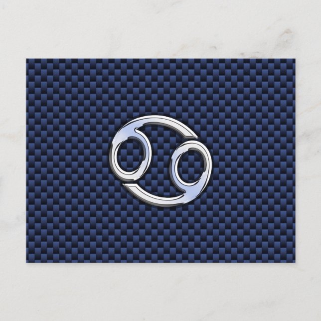 Silver Cancer Sign on Navy Blue Carbon Fiber Print Postcard (Front)