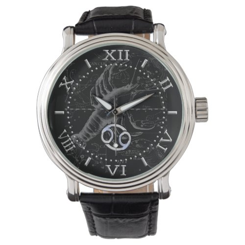 Silver Cancer Zodiac Constellation Hevelius Dial Watch