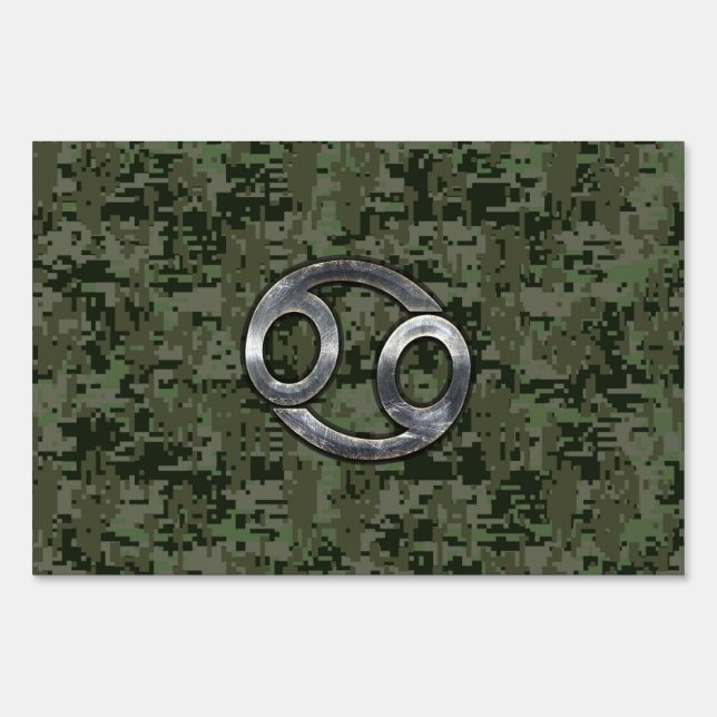 Silver Cancer Zodiac Sign on Green Digital Camo (Front)