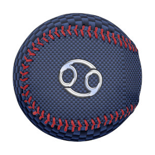Silver Cancer Zodiac Symbol Navy Carbon Fiber Baseball