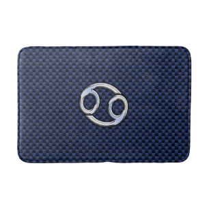 Silver Cancer Zodiac Symbol Navy Carbon Fiber Bath Mat