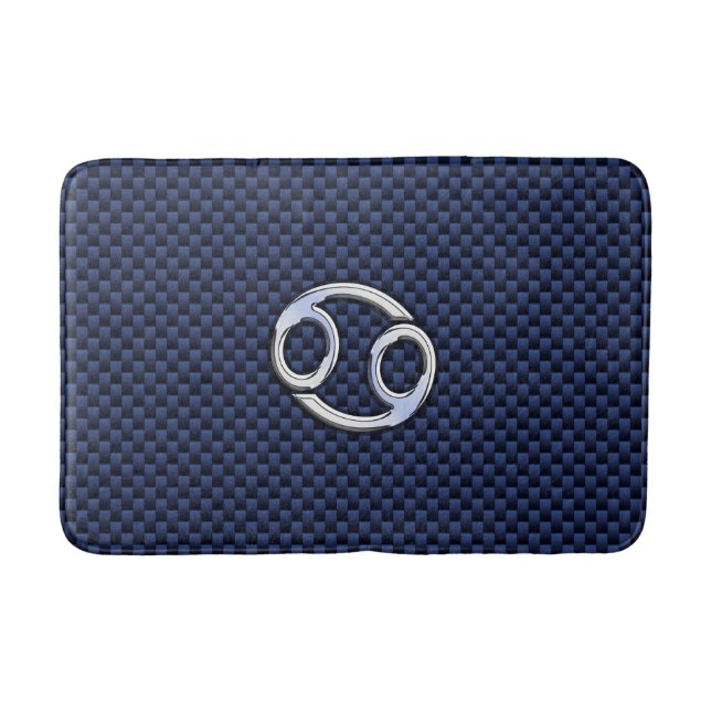 Silver Cancer Zodiac Symbol Navy Carbon Fiber Bath Mat (Front)