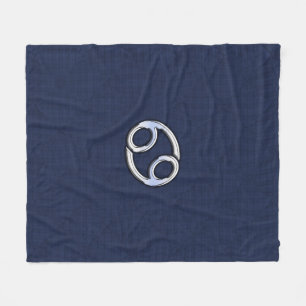 Silver Cancer Zodiac Symbol Navy Carbon Fiber Fleece Blanket