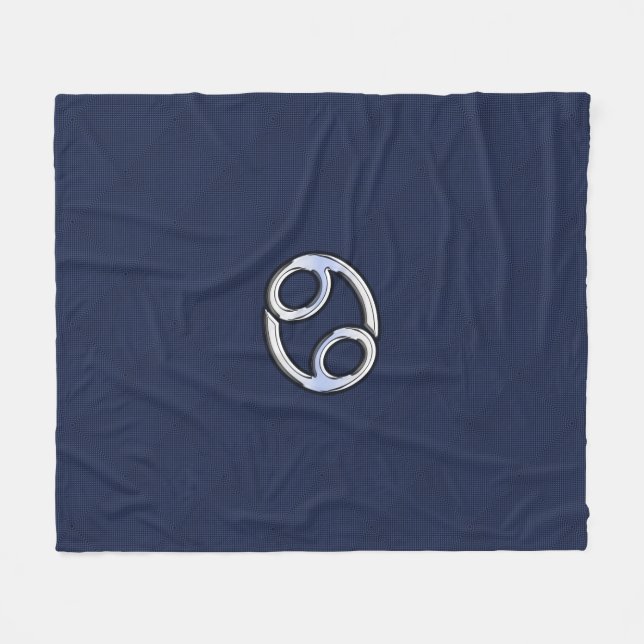 Silver Cancer Zodiac Symbol Navy Carbon Fiber Fleece Blanket (Front (Horizontal))