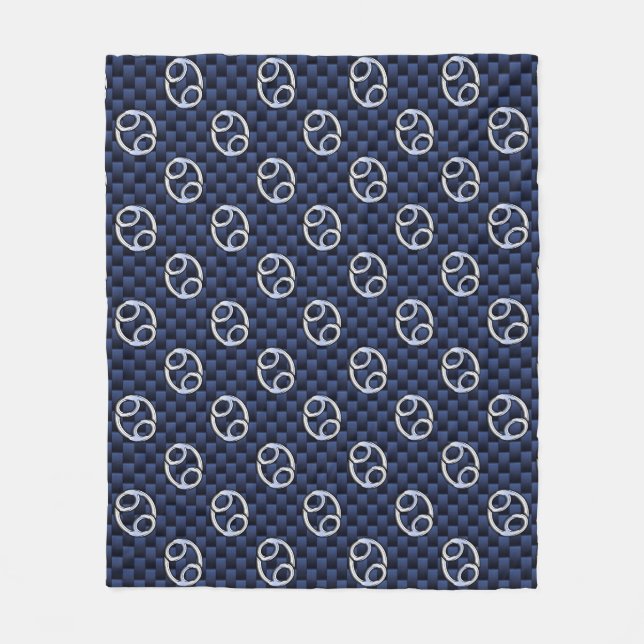 Silver Cancer Zodiac Symbol Navy Carbon Fiber Fleece Blanket (Front)