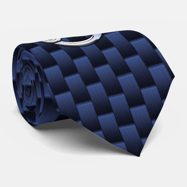 Silver Cancer Zodiac Symbol Navy Carbon Fiber Neck Tie (Rolled)